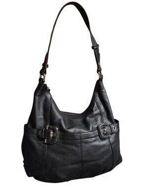 Tignanello Perfect Pockets Leather Bag Black Pebbled Leather Hobo Shoulder Bag